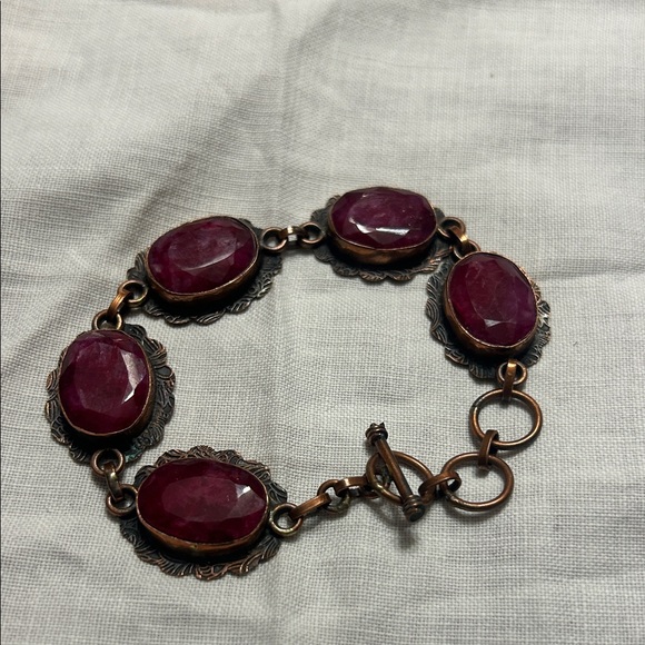 Jewelry - Vintage Ruby Red CopperBracelet 8.5”
